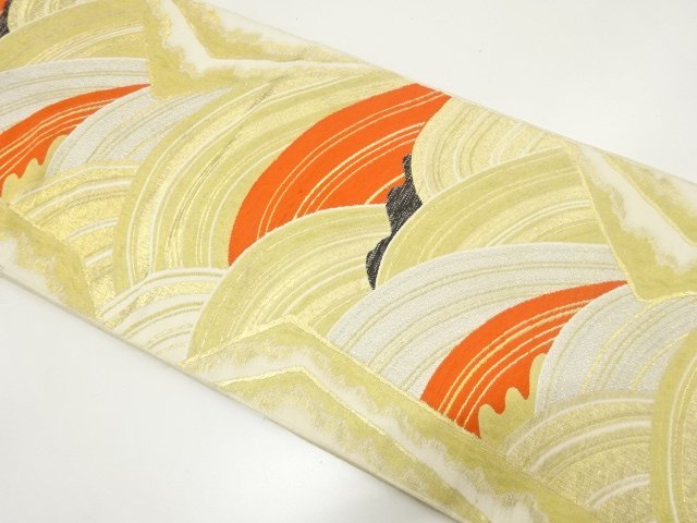 JAPANESE KIMONO / ANTIQUE WAVY PATTERN WOVEN FUKURO OBI (MATERIALS)